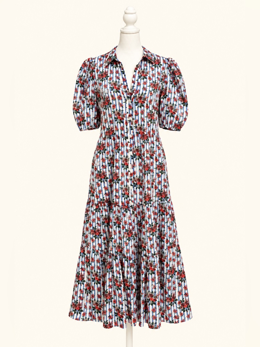 Veronica Beard Eunice Floral Stripe Cotton Midi Dress Size 6